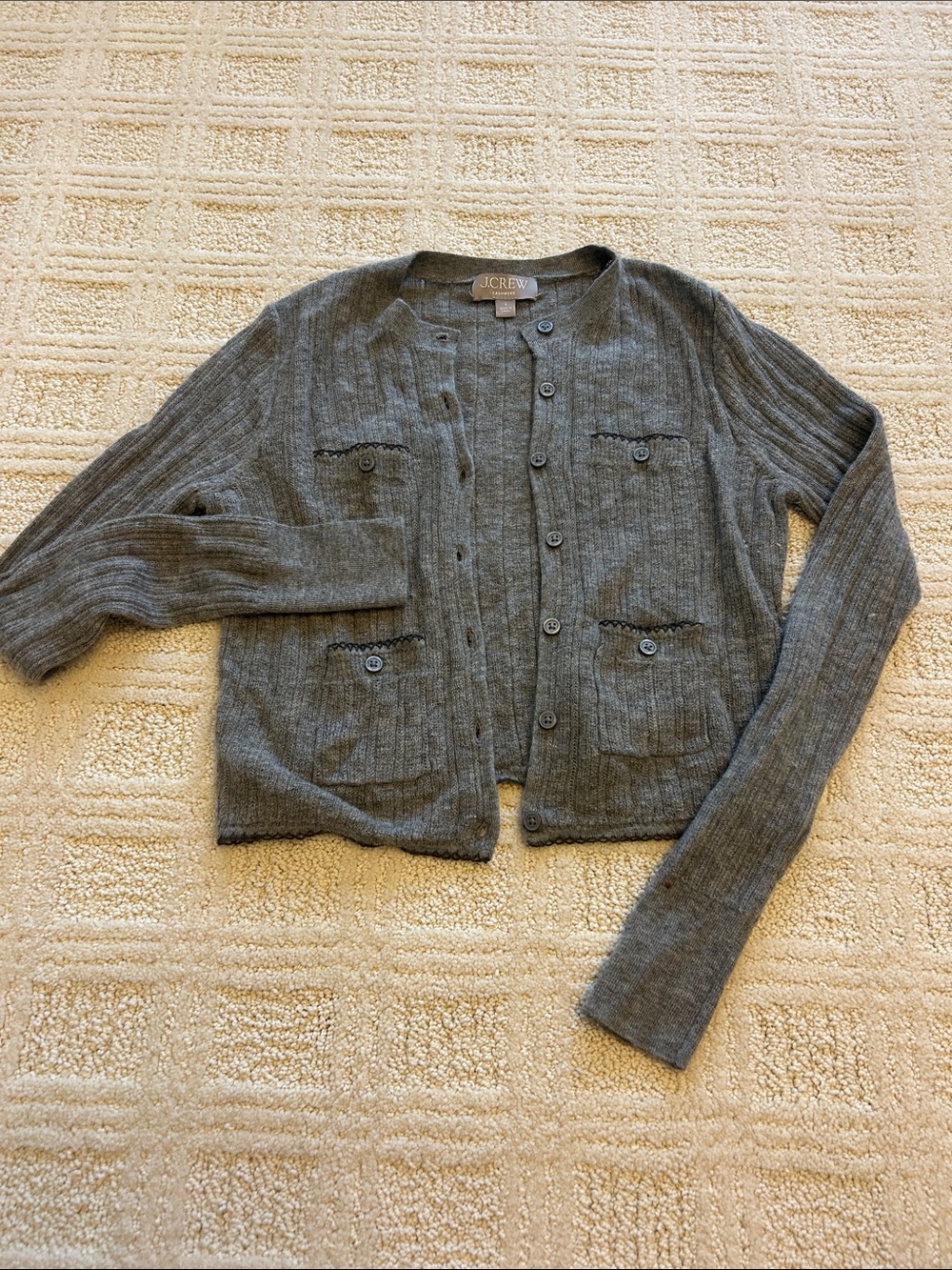 J. Crew Gray Ribbed Crewneck Button Cardigan